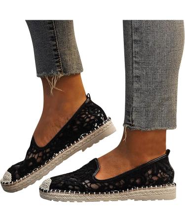Women's Lace Flower Embroidered Slip-On Loafers - Black Mesh Casual Sneakers - Buy Online on GoSupps.com