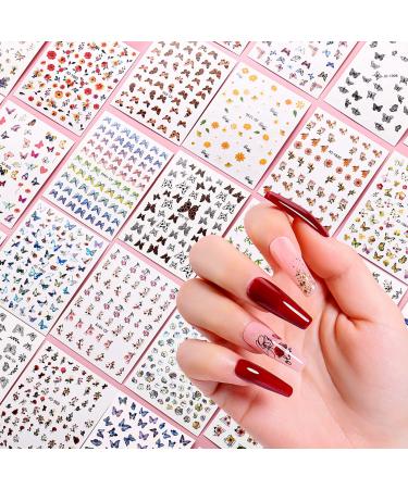 AIMEILI 30 Sheets Colorful Butterfly Flower 3D Nail Art Stickers - Self-Adhesive Nail Decoration - Buy Online on GoSupps.com