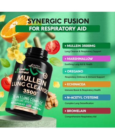 Mullein Leaf Extract 3500 mg 15-in-1 Lung Detox Supplement with Echinacea Oregano Quercetin & NAC Vegan Capsules & Tincture - USA Made Smokers Cleanse - Buy Online on GoSupps.com