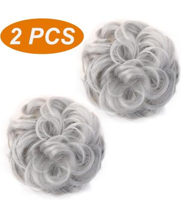 JJstar 2PCS Messy Bun Hair Pieces in Silver Grey - High Heat Resistant Synthetic Fiber Scrunchies for Women and Girls - Buy Online on GoSupps.com