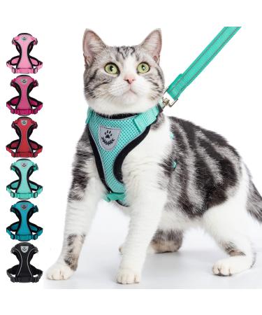 PUPTECK Cat Harness and Leash Set- Adjustable Vest Escape Proof Harness for Kitten Small Medium Cats, Retractable Breathable Soft Mesh for Outside with Reflective Strips S-Neck: 8.5- 11" Chest: 13.5- 16" Green