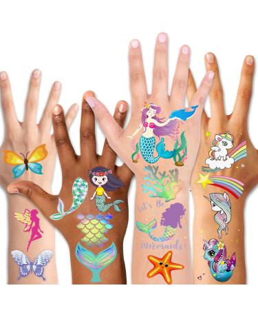 Temporary Tattoos for Kids(80pcs) Konsait Glitter Mermaid Unicorn Butterfly Tattoos for Children Girls Birthday Party Favors Supplies Great Kids Party Accessories Goodie Bag Stuffers Party Fillers - Buy Online on GoSupps.com