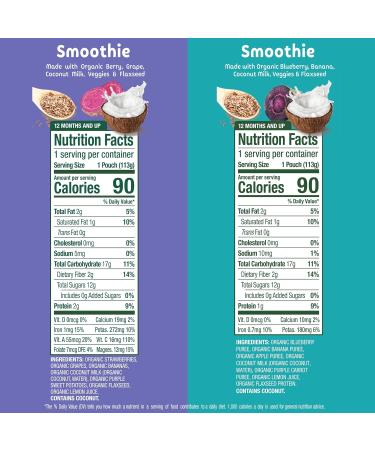 Sprout Organic Baby Food Stage 4 Toddler Smoothie Pouches Blueberry Banana & Berry with Coconut Milk Variety Pack 4 Oz Purees (Pack of 12) - Buy Online on GoSupps.com