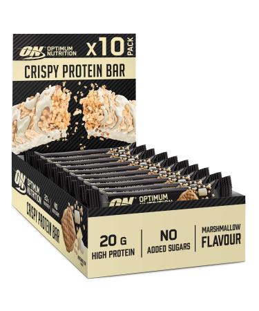 Optimum Nutrition Crispy Protein Bars no added sugars Workout Snack for Men and Women Marshmallow Flavour 10 x 65g