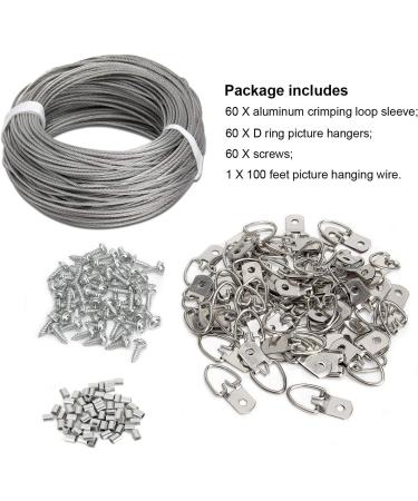 Picture Hanging Kit - 100 Feet Stainless Steel Hanging Wire  60 Pcs D Ring Picture Hangers with Screws and 60 Pcs Aluminum Crimping Loop Sleeve for Hanging Paintings Photos - Buy Online on GoSupps.com