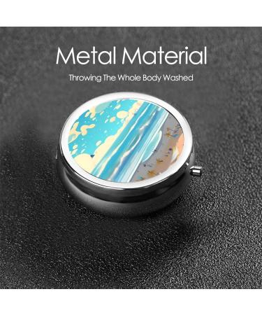 Beach Cartoon Round Pill Box - 3 Compartment Portable Pill Organizer for Travel - Buy Online on GoSupps.com