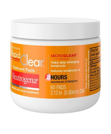 Neutrogena Rapid Clear 2% Salicylic Acid Acne Face Pads - 60 Ct Pack - Oil-Free Treatment for Acne-Prone Skin - Buy Online on GoSupps.com