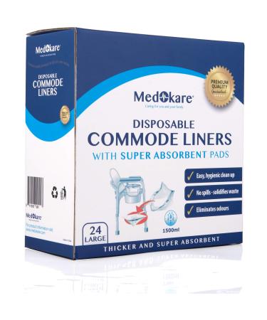 Medokare Commode Liners with Absorbent Pad, 24 Liners - Fits Any Standard Bedside Commode Bucket Potty or Toilet Commode Pail  Disposable Commode Liners for an Adult Commode Chair 24 Count (Pack of 1)