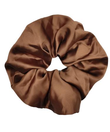 INNCHY XXL Large Satin Silk Scrunchies  Oversize Hair Scrunchies for girls No Damage Washable Elastic Hair Ties Ponytail Holder(Large Brown)