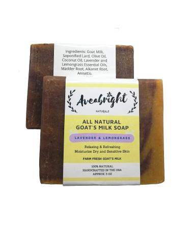 Lavender Lemongrass Goat Milk Soap Bars - Soothing Body Wash for Eczema, Psoriasis, Dry Sensitive Skin - Handmade in USA (2 x 5oz Bars) - Buy Online on GoSupps.com