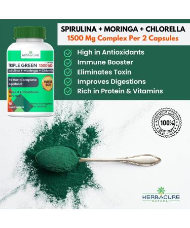 TRIPLE GREEN SPIRULINA MORINGA CHLORELLA UNIQUE 100% PURE 3 IN 1 NEW2023 ! 90 Capsules MADE IN CANADA  - Buy Online on GoSupps.com