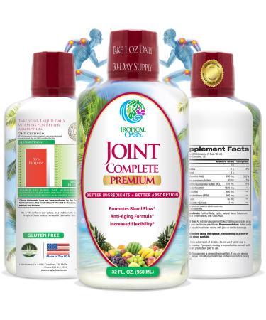 Tropical Oasis Joint Complete Premium - Liquid Joint Supplement with Liquid Glucosamine Sulfate, Chondroitin, MSM & Hyaluronic Acid - 96% Max Absorption– 32oz, 32 serv, 33484 32 Fl Oz (Pack of 1)