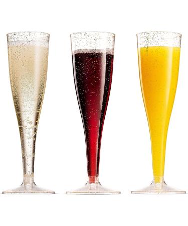 100 Gold Glitter Disposable Champagne Flutes for Parties, Events, Weddings - Plastic Mimosa Bar Glasses - Toasting Cocktail Cups - Buy Online on GoSupps.com