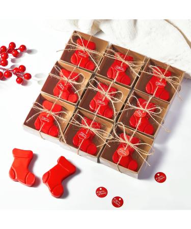 Maxcheck 50 Sets Christmas Bar Soap Gift Set Christmas Handmade Soaps Tree Socks Gingerbread Snowflakes Body Soaps with Exquisite Box Christmas Stocking Stuffers Gifts for Guests (Christmas Socks)