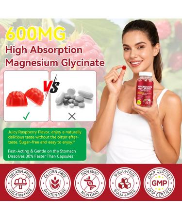 Magnesium Glycinate Gummies (Raspberry) 600mg Sugar Free with Magnesium L-Threonate Calcium Potassium Vitamin D3 B6 & CoQ10 High Absorption Support for Relaxation Muscles & Energy 120 Count - Buy Online on GoSupps.com