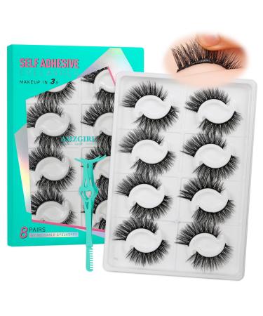 Self Adhesive Eyelashes No Glue Needed Lash Clusters 8 Pairs Reusable Adhesive Eyelashes Waterproof Wispy Lashes with Tweezer for Lash Extension at Home by AMZGlRL(Pudding D-mix 12-17mm) D-Mix 12-17mm 8Pairs|Pudding|12-17mm