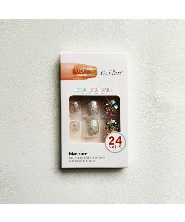 KKUUOO Square Silver Press On Toenails with Rhinestone Design - Short False Toenails for Women - Full Cover Glossy Acrylic Toenails - Summer Stick On Toenails (A11) - Buy Online on GoSupps.com
