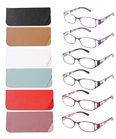 6 pairs Reading Glasses Women Fashion and elegant anti-blue light HD resin old Reading Glasses 2 Red 2 Black 2 Purple 2.5 x