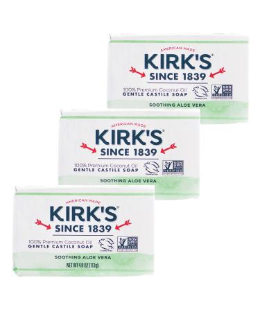 Kirk's Castile Bar Soap Clean Soap for Men Women & Children | Premium Coconut Oil | Sensitive Skin Formula Vegan | Soothing Aloe Vera | 4 oz. Bars - 3 Pack - Buy Online on GoSupps.com