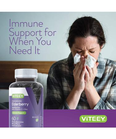 Sambucus Black Elderberry Gummies 3-in-1 Immune Booster with Zinc & Vitamin C - 120 Berry Flavored Gummies - Plant Based Pectin Dietary Supplement for Adults, Teens & Kids - Buy Online on GoSupps.com