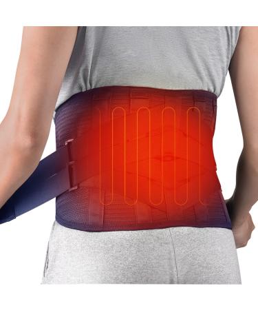 HONGJING Heated Back Brace for Lower Back Pain Relief, Back Belt with Heating Operated by Rechargeable Battery, Lumbar Support for Sciatica and Scoliosis(L) Blue Large