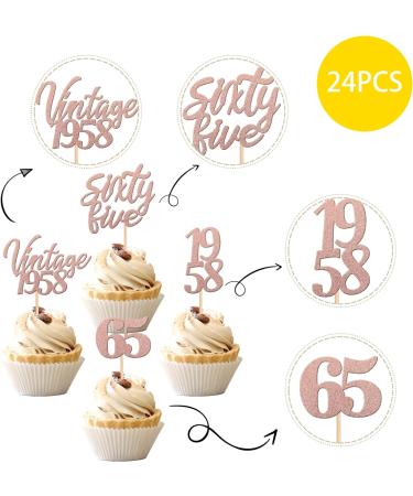 Pack of 24 Vintage 1958 Cupcake Toppers 65th Birthday Cake Decoration Fifty Cheers on 65th Fabulous Number 1958 Cake Decoration for 65th Birthday Wedding Anniversary Party Cake Decorations Rose Gold - Buy Online on GoSupps.com