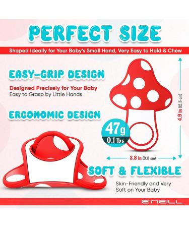 Sensory Mushroom Teething Toy for Teething Relief and Visual Exploration - Easy-to-Grasp Kawaii Baby Teether in Red with Dots - Buy Online on GoSupps.com