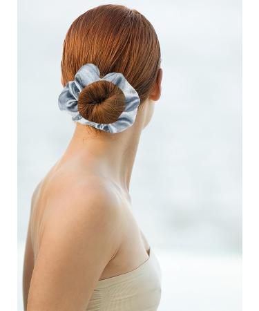 2 Pcs Premium Silk Scrunchies for Women - Blue Satin Ponytail Holder & Elastic Hair Ties - Buy Online on GoSupps.com