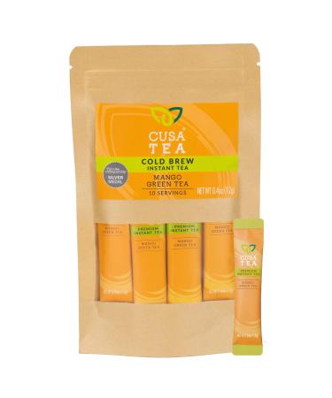 Cusa Tea & Coffee, Mango Green Tea. Premium Instant Tea Made With Real Fruit and Spices, Organic Leaves, No Added Sugar. Drink Mix Packets Ready in Seconds, Makes Hot or Iced Tea (10 Servings) Mango Green 10 Count (Pack of 1)