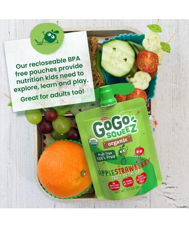 GoGo squeeZ Organic Apple Strawberry Pouches - 48 Gluten-Free Vegan Snacks for Kids - Buy Online on GoSupps.com