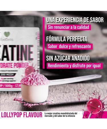 Foodelis Cr atine Monohydrate Aromatis e en Poudre 500 g Go t Lollipop Cr atine Micronis e de Haute Qualit Sans Sucre Ajout V gan Haute Solubilit Doseur Inclus - Buy Online on GoSupps.com