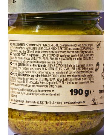 KoRo Vegan Pistachio Pesto 190g - 60% Pistachio Content - Perfect for Pasta & More - Buy Online Internationally - Buy Online on GoSupps.com