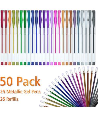 Shuttle Art 50 Pack Metallic Gel Pens - 25 Pens Set + 25 Refills for Adult Coloring & Drawing - Metallic Tone Art Markers - Buy Online on GoSupps.com