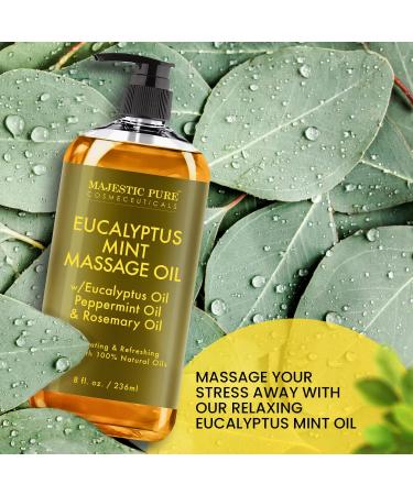Majestic Pure Eucalyptus Mint Massage Oil 8 fl oz - Refreshing & Relaxing Therapeutic Blend - Natural Oils for All Skin Types - Made in USA - Buy Online on GoSupps.com