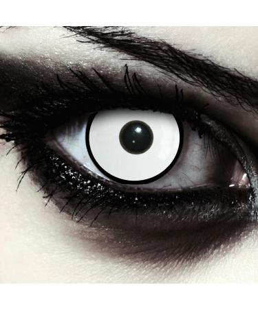 Design lenses colored daily lenses contact lenses with black ring white without prescription for Halloween costume as a zombie undead carnival & cosplay - 2 pieces (1 pair) white eye lenses