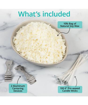 Hearts & Crafts 10 lbs Natural Soy Candle Wax & Making Supplies | 100 Pre-Waxed Wicks & Centering Devices | Soy Wax Flakes - Buy Online on GoSupps.com