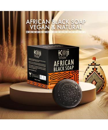 Koji White African Black Soap Bar - Exfoliating & Brightening Face & Body Wash with Shea Butter Kojic Acid & Aloe Vera - Vegan & Paraben-Free (2 Bars - Buy Online on GoSupps.com