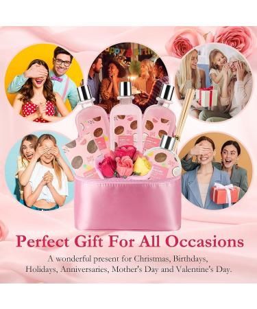 Coconut Spa Gift Basket for Women - Teen Bath Kit 8Pcs - Beautiful Birthday Gift for Her with Bubble Bath, Reed Diffuser Oil, Rose Soap Flower - Buy Online on GoSupps.com