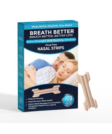 Small Tan Nasal Strips Extra Strength Anti Snoring Solution Drug-Free Works Instantly to Improve Sleep Reduce Snoring Relief Congestion Caused by Colds & Allergies 120 Pieces