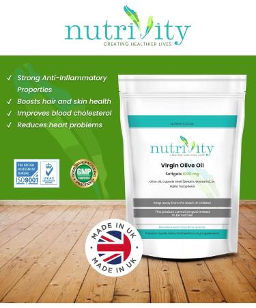 Nutrivity Virgin Olive Oil 1000mg Soft Gels | Omega 3 6 Heart Health | UK Manufactured to GMP Standards (60) - Buy Online on GoSupps.com