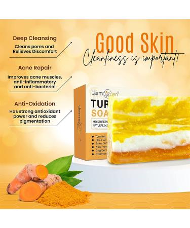 Organic Turmeric Soap Bar 3.5 OZ - Handcrafted Skincare for Face & Body | Blemish Control, Acne Reduction, Radiant Skin | Fades Scars, Sun Damage, Age Spots - Natural Ingredients - Buy Online on GoSupps.com