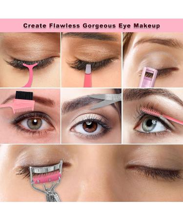 46-in-1 Pink Eyelash Curler with Comb Kit - Extension Tweezers, Brow Brush, Scissors, Silicone Refills - Buy Online on GoSupps.com