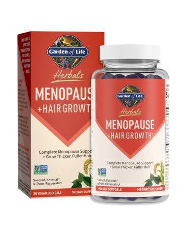 Garden of Life Herbals Menopause Supplement with S-equol & Trans-Resveratrol for Multi-Symptom Relief Keranat for Thicker Fuller Hair Growth Non-GMO Gluten-Free Vegan Berry Flavor 30 Servings