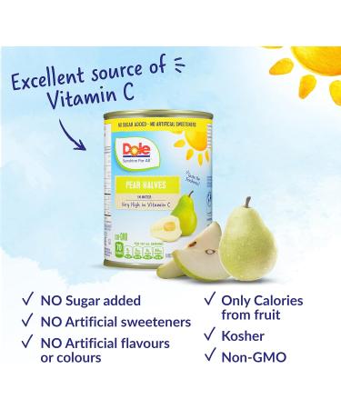 Dole Canned Fruit Pear Halves in Water Non-GMO No Sugar Added & No Artificial Sweeteners 540 ml 12 Count Pear Halves 540ml - Buy Online on GoSupps.com