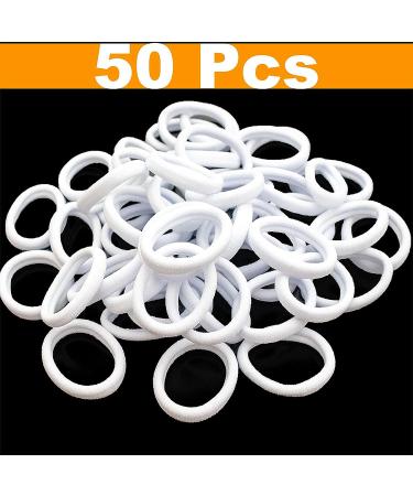 50 Pcs White Elastic Hair Ties for Girls - Stretchy Ponytail Holders - Teens Scunci Accessories - Seamless Nylon Scrunchies Bands - Gentle Fine-Hair Hold - Buy Online on GoSupps.com