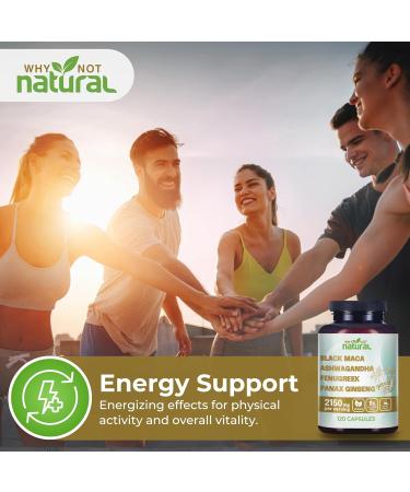 Why Not Natural 4-in-1 Organic Black Maca Root, Ashwagandha, Fenugreek, Panax Ginseng Capsules, Supplement for Men and Women - Buy Online on GoSupps.com