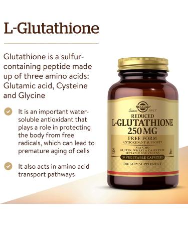Solgar Reduced L-Glutathione 250 mg - 60 Veg Capsules | Antioxidant Support - Buy Online on GoSupps.com