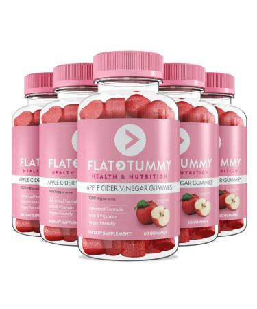 Flat Tummy Apple Cider Vinegar Gummies 60 Count (5 Pack) ACV Gummies Detox Support Gut Health Vegan-Friendly Non-GMO - Beet and Pomegranate Superfood Powders Vitamins B6 B9 & B12 60 Count (Pack of 5)