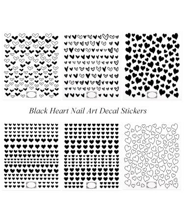 Black Hearts Nail Art Stickers - Self Adhesive Nail Decals for Women Girls & Kids | 6 Sheets for Stunning Nail Designs & Decorations - Buy Online on GoSupps.com