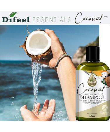 Difeel Essentials Hydrating Coconut Shampoo 12 oz - Moisturizing Sulfate-Free with 100% Natural Essential Oils for Healthy Hair - Buy Online on GoSupps.com